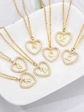 billige Valentinsdag-hjerteformet anhengskjede for kvinner – legeringsmateriale, 26 alfabetstiler, strass-aksenter – perfekt valentinsdagsgave