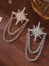 baratos Casamento ACC-Broche masculino em liga de ouro e prata com design elegante e vintage, com cristal em formato de estrela e corrente dupla. Ideal para noivos, casamentos, Dia dos Namorados, festas formais e eventos noturnos.