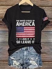 ieftine tricou Art &amp; Design-Ziua Independenței Americane Pentru femei Tricou Tee Top Steagul american Modă Clasic Casual Manșon scurt În V Topuri obișnuite Zilnic Ieșire Sfârșit de săptămână Albastru piscină Negru Roșu-aprins