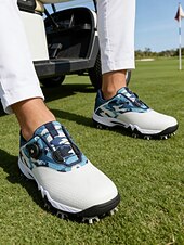 ieftine Încălțăminte de golf pentru bărbați-Adidași de golf pentru bărbați, albi și verzi, cu talpă cu crampoane, confortabili și rezistenți, perfecți pentru terenuri de golf și ieșiri active