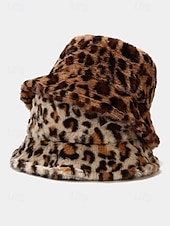 levne Dámské klobouky-Dámská čepice s leopardím potiskem a umělou kožešinou – více barev, polyesterový materiál, moderní a pohodlná na běžné nošení i do zimy