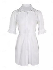preiswerte Kleider für die Arbeit-Damen Minikleid Etui-Kleid Urlaub Lässig Täglich Normale Passform Einfach Dreiviertelarm Hemdkragen Weiß Sommer Frühling Herbst
