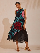 voordelige Bloemenjurken-Smaragdgroene rozentuin zwierige chiffon maxi-jurk