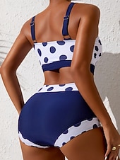 tanie Zestawy bikini-Damskie Stroje kąpielowe Bikini 2 szt Wysoka talia Kostium kąpielowy Szczupła Odkryte plecy Urlop Stroje plażowe Groszki Dekolt w kształcie litery U Bez rękawów Kostiumy kąpielowe