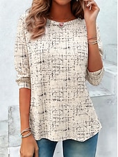 voordelige Stripe &amp; Geometrische t-shirt-Dames T-shirt Afdrukken Grafisch Geometrisch Gestreept Vintage Modieus Stijlvol Lange mouw Strakke ronde hals Ronde hals Normale tops Dagelijks Wit / blauw Lichtgroen Khaki Zomer Lente Herfst