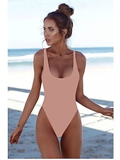 זול בגדי-ים שלמים-בגדי ריקוד נשים בגדי ים חתיכה אחת מותן גבוה בגד ים גזרה סקסית מרזה גבוה מותניים גב חשוף אלגנטית פעיל צבע אחיד צווארון U ללא שרוולים בגדי ים
