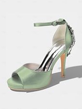 preiswerte Braut-Elegante Brautsandalen aus elfenbeinfarbenem Satin mit Knöchelriemen und Kristallverzierung an der Ferse – perfekt für eine Hochzeit in der Stadt.