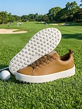 tanie Damskie buty golfowe-Brązowe buty golfowe damskie – klasyczne, sznurowane, codzienne buty golfowe dla kobiet, trwała podeszwa z kolcami do gry w golfa, spacerów, uprawiania sportów na świeżym powietrzu i noszenia na co dzień