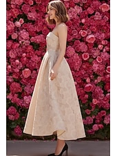cheap Ankle Length-A-Line Ankle Length Party Dress Cocktail Dress Wedding Guest Dress Mother of the Bride Dress Sleeveless Strapless Elegant Formal Cocktail Party Semi Formal Jacquard with Flower