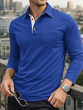 preiswerte Klassisches Poloshirt für Herren-Herren Poloshirts Golf Poloshirts Lässig Arbeit Klassisch Langarm Farbblock Knöpfe Sommer Frühling Frühling &amp; Herbst Normale Passform Blau Schwarz Wein Purpur Armeegrün Kaffee Poloshirts
