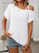 economico T-shirt semplice-Per donna Maglietta Semplice Moda Elegante Classico Manica Corta Senza Spalle Top Regolari Quotidiano Uscire Weekend Blu Nero Bianco Rosa Albicocca Estate Primavera