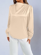 voordelige Chique Blouses-Dames Overhemd Satijnen overhemd Normaal shirt Met ruches Effen Stijlvol Basic Klassiek Lange mouw Hoge nek Normale tops Dagelijks Feestdagen Uitgaan Zwart Wit Wijn Rood Lente Herfst