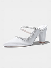 cheap Mother of Bride/Groom-Women's Ivory Block Heel Pumps with Rhinestone Strap, Elegant Mother of the Bride Shoes for Outdoor Garden Weddings