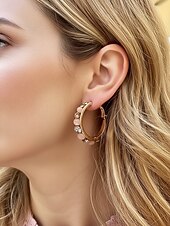 levne Dámská náušnice-Dámské kruhové náušnice s drahokamy a kamínky – více barev, materiál ze slitiny, elegantní design, ideální na dovolenou a párty