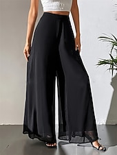 economico gamba larga e vita alta-Per donna Gamba larga Chinos Pantaloni Vacanza Streetwear Casual Lunghezza intera Vita Alta Tinta unica Patchwork Fascia Elastica Comodo Traspirabilità Inelastico Quotidiano Casa All'aperto Rosso