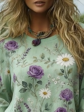  Per donna Camicia Boho Maglietta Stampato Floreale Piante Bohemien Vintage Casual Manica Lunga Girocollo Top Regolari Quotidiano Weekend Abbigliamento da vacanza Verde Estate Primavera Autunno