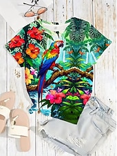 Χαμηλού Κόστους Ζώα tee-Women's T Shirt Print Graphic Animal Bird Vintage Stylish Classic Short Sleeve Crew Neck Regular Tops Daily Weekend Blue Green Summer Spring