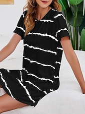 Χαμηλού Κόστους Γυναικεία Νυχτικά &amp; Sleepshirts-Γυναικεία Νυχτικιά Καθημερινό Ανατομικό Ταινία Καθημερινά Σπίτι Κοντομάνικο Στρογγυλή Ψηλή Λαιμόκοψη Θαλασσί Μαύρο Λευκό Κρασί Καλοκαίρι Άνοιξη Κανονικό