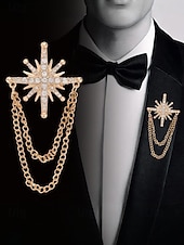 baratos Casamento ACC-Broche masculino em liga de ouro e prata com design elegante e vintage, com cristal em formato de estrela e corrente dupla. Ideal para noivos, casamentos, Dia dos Namorados, festas formais e eventos noturnos.