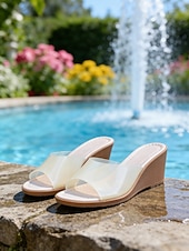 cheap Wedge Sandals-Women's Casual Daily Travel Wedge Open Toe Casual PVC Slip-on Beige