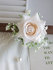 cheap Wedding Accessories-Women's Bridesmaid and Groomsman Corsage and Boutonniere Set, Available in Multiple Colors, Polyester Material, Perfect for Weddings and Parties