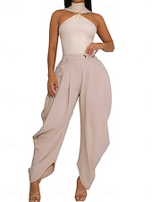 abordables pierna ancha y cintura alta-Mujer Fresco Chinos Elegante Vintage Moda Hasta el Tobillo Alta cintura Plano Bolsillo Cintura elástica Confortable Rígido Diario Hogar Exterior Naranja rojo Gris Rosáceo Negro Blanco Verano Primavera