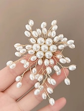 voordelige Huwelijk ACC-Damesbroche van imitatieparels, elegant bloemmotief met goudkleurige accenten, perfect voor bruiloften, feesten en formele gelegenheden, bruidsaccessoires en avondkleding.