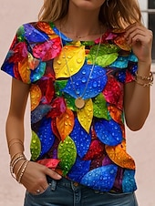 Χαμηλού Κόστους Floral μπλουζάκι-Γυναικεία Μπλουζάκι Στάμπα Φλοράλ Γραφική Φυτά Βίντατζ Στυλάτο Κλασσικό Κοντομάνικο Στρογγυλή Ψηλή Λαιμόκοψη Στρογγυλή Λαιμόκοψη Κανονικά μπλουζάκια Καθημερινά