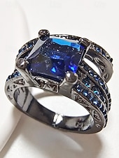 Χαμηλού Κόστους Γάμος ACC-Σετ ανδρικών δαχτυλιδιών με μαύρη πέτρα, κράμα αλουμινίου vintage γοτθικού στιλ με τετράγωνο κόσμημα, πολύχρωμες επιλογές για βέρες, αρραβώνες, πάρτι και καθημερινή casual ένδυση