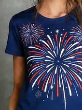  Giorno dell'Indipendenza Americana Per donna Maglietta Stampato Grafico Elegante Classico Casual Manica Corta Girocollo Top Regolari Quotidiano Sportivo Uscire Blu Rosso Estate Primavera