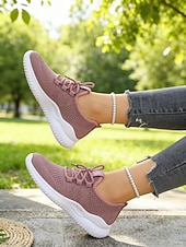 economico Sneakers da donna-scarpe da passeggio leggere bianche in Flyknit da donna: comode sneakers traspiranti con lacci, adatte per tutto il giorno, viaggi, fitness, lavoro e uscite informali