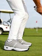 ieftine Încălțăminte de golf pentru bărbați-Pantofi de golf albi pentru bărbați, față respirabilă cu talpă amortizată, design atletic ușor, ideali pentru jucătorii de golf și terenurile de golf în aer liber