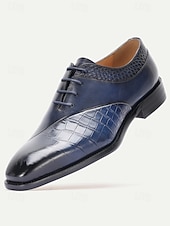 baratos Sapatos Oxford-Sapatos derby masculinos em couro azul com estampa de crocodilo – design luxuoso com fivela e acabamento premium, ideais para ocasiões formais, casamentos e uso no escritório.
