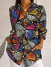 זול חולצות פרחוניות-בגדי ריקוד נשים חולצה כפתורים דפוס Ombre פרחוני גראפי אלגנטית וינטאג' מסוגנן שרוול ארוך צווארון חולצה חולצות רגילות יומי עבודה פול שחור סגול כתום אביב סתיו חורף