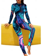 abordables Rash Guards de Una Pieza-Mujer Regular Camiseta Protección Solar Surf Camiseta de protección solar de cuerpo completo Traje de baño Degradado Abstracto Mármol con sujetador incorporado Cremallera delantera Protección solar