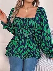 economico Bluse Floreali-Per donna Camicia Blusa Top in chiffon Leopardo Elegante Classico Moderno Manica Lunga Collo quadrato Top Regolari Quotidiano Ferie Uscire Nero Bianco Verde Primavera Autunno