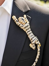 halpa Häät ACC-Miesten metalliseoksesta valmistettu tiikeririntaneula, kulta- ja hopeanvärisiä vaihtoehtoja, kristallikoristeinen, tyylikäs asuste häihin ja illallisjuhliin