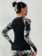 levne Tankiny-Dámské Plavky Tankini 2 ks Kraťasy Plavky Zaštíhlující Vysoký pas Štíhlý prázdniny Oblečení na pláž Květinový Stojáček Dlouhý rukáv Plavky