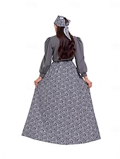  250e jubileum VS 19e eeuw jaren 1800 Tot de grond Prairiejurk Bonnet en schortset Lange Mouwen Pionier Meisje Koloniaal Pionier Onafhankelijkheidsoorlog Bloemig Kostuum Dames Halloween Carnaval 4 juli