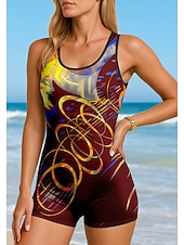 billiga One Pieces Rash Guards-Dam Rash-guards Surfdräkt i ett stycke Baddräkt Geometrisk Abstrakt Dragkedja med inbyggd BH Avtagbar dyna UV Solskydd UPF50+ Ultralätt (UL) Ärmlös Badkläder Kroppsdräkt Surfing Paddling Strand Sommar