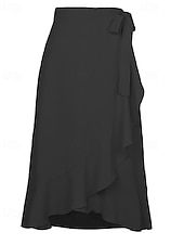abordables Faldas-Mujer Elegante Moda Casual Midi Tiro Medio Faldas Plano Frunce Dobladillo irregular Microelástico Diario Calle Azul Piscina Negro Rosa Verde Ejército Verano