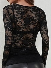 economico Top in Pizzo-Per donna Blusa Top in pizzo Pizzo Floreale Semplice Elegante Sexy Moderno Manica Lunga Scollo a V Top Regolari Quotidiano Ferie Uscire Blu Nero Bianco Vino Verde Estate Primavera Autunno Inverno