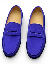 economico Mocassini-mocassini da uomo in vera pelle: eleganti mocassini slip-on in pelle di vacchetta blu per matrimoni ed eventi semi-formali