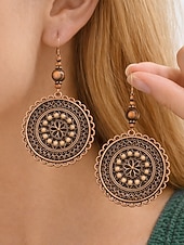 olcso Női fülbevaló-Női ötvözetből és fából készült kerek fülbevalók, vintage bohém mandala dizájn, könnyed, mutatós stílus, tökéletesek hétköznapi viseletre, tengerparti nyaraláshoz és nyári szettekhez