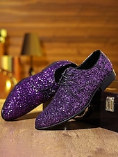 abordables Chaussures Derby-Chaussures habillées pour hommes en similicuir violet – un motif unique pour les mariages et les réceptions élégantes