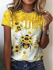 abordables Camiseta de Animales-Mujer Camiseta Estampado Graphic Animal Mariposa Vintage Elegante Básico Manga Corta Cuello Barco Escote Redondo Tops regulares Diario Fin de semana Azul Piscina blanco rojo Negro Blanco Amarillo
