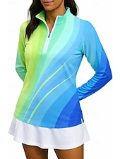 voordelige Dameshirt-Dames Verloop Gestreept Hemd Sportshirt Wandelen poloshirt Tennisshirt Lange mouw Vetoketju Bloemig UPF50+ UV-bestendig Hoge Elasticiteit Vochtregelerend Ademend Volleybal Tennis Golf Opstaand Rits