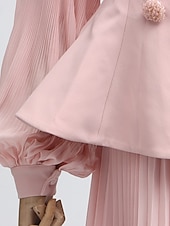 preiswerte Semi-formal / Cocktail-Zweiteilig A-Linie Knöchellänge Kleid für Hochzeitsgäste Kleider für Hochzeitsgäste Elegant Vintage Täglich Langarm Revers Gartenparty Hochzeit mit 3D-Blumen Falten