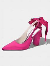 cheap Bride-Women's Ivory Pointed-Toe Bow Slingback Heels, Elegant Satin Bridal Shoes for Church Wedding Bride