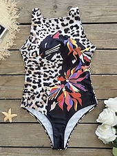 halpa Yksiosaiset uimapuvut-Naisten Uima-asut Yksi kappale Monokini Alushousut Uimapuku Vatsatuki Korkea vyötärö Ohut Avoin selkä Loma Ranta-asut Kuvitettu Eläin Pyöreä kaula-aukko Hihaton Uimapuvut